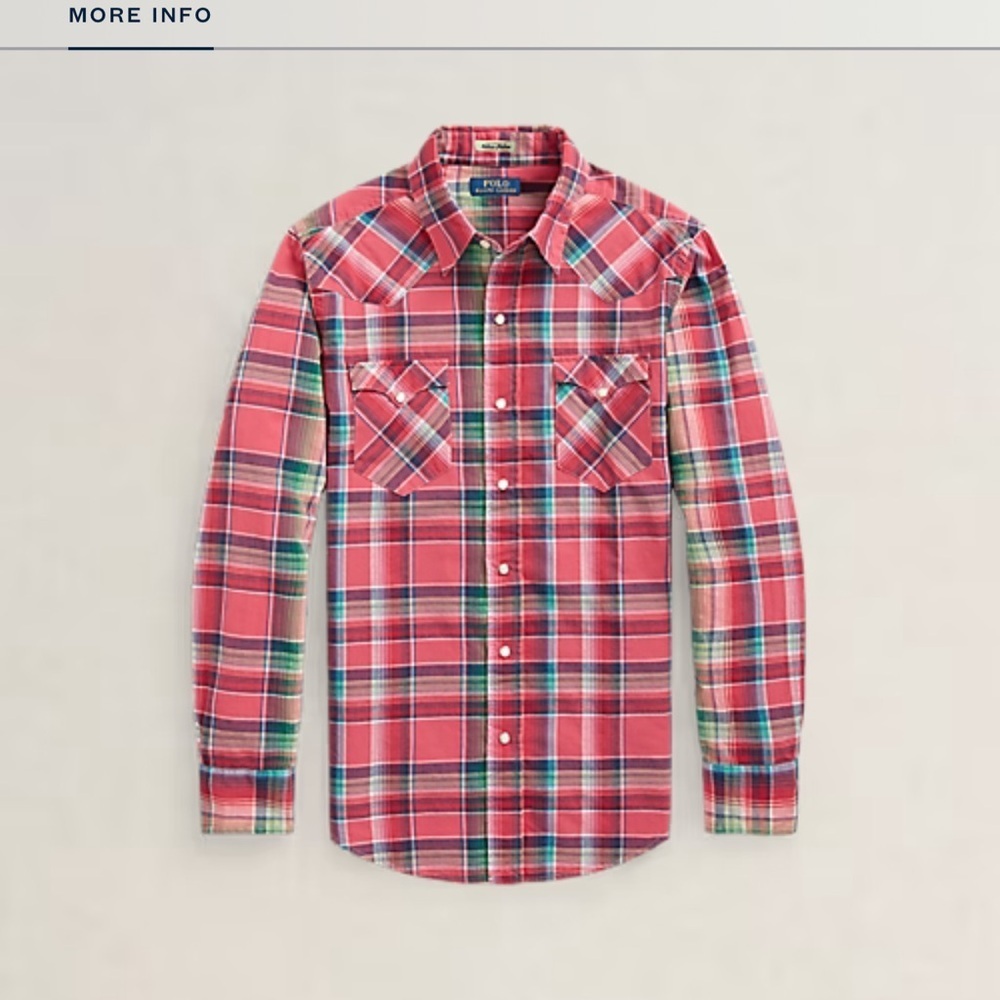 Polo Ralph Lauren Madras Western Red and Green Plaid Shirt - Picture 9 of 11